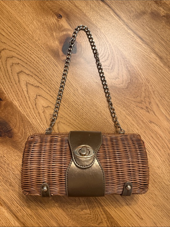 No brand Handbags - Woven Rattan Clutch with Metallic Trim — Brown